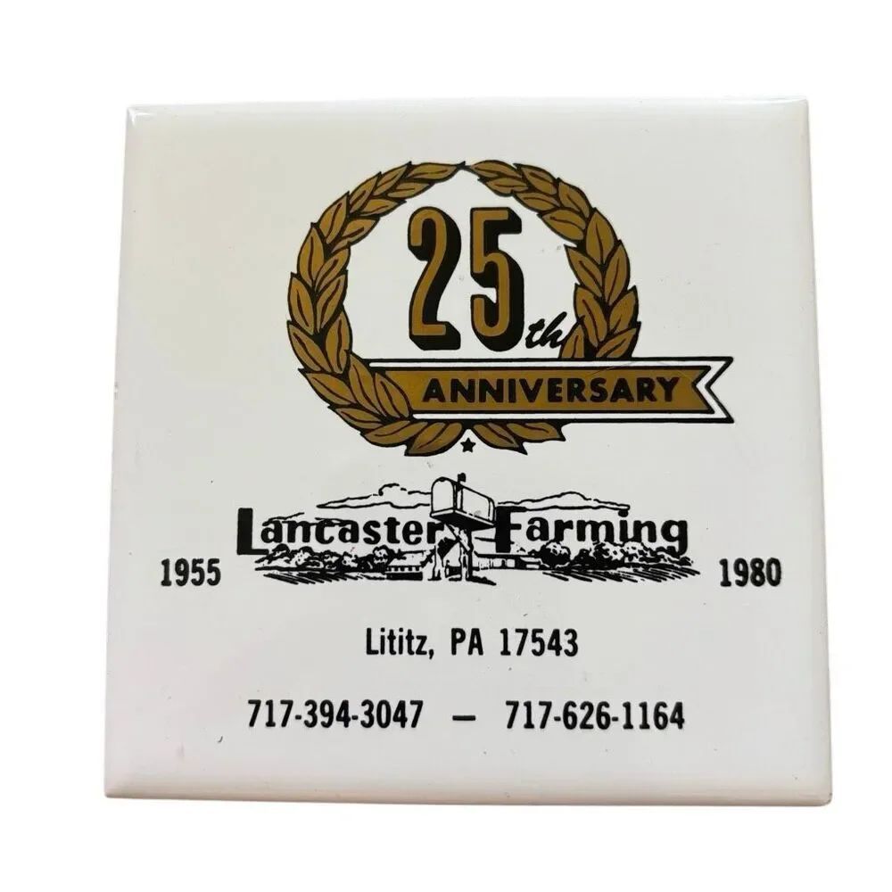 Lancaster Farming Latitz Pa 25th Anniversary 4 1/4” Tile 1980